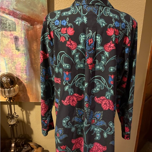 Chico's Black Floral Blouse with Red and Blue Accents - Picture 4 of 8